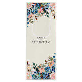 Bolsa Para Vino Flores de acuarela rosa y azul