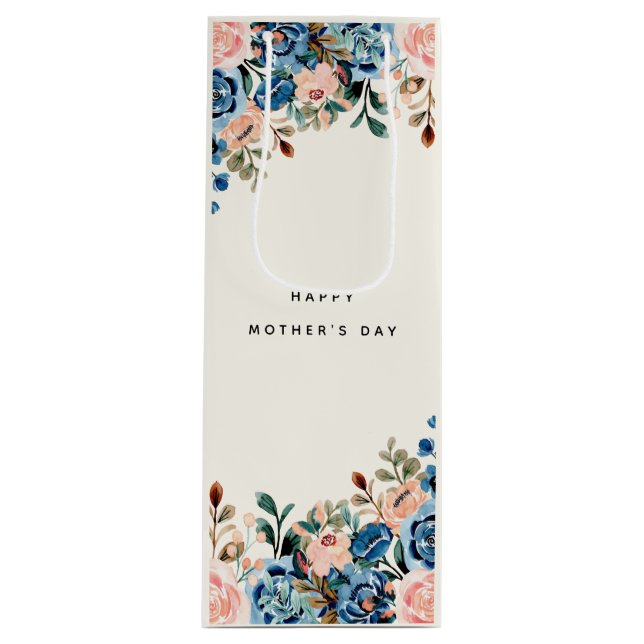 Bolsa Para Vino Flores de acuarela rosa y azul (Anverso)