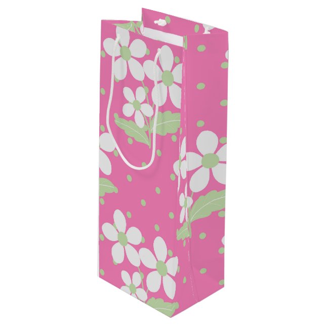BOLSA PARA VINO FLORES DE BLANCO VERDE ROSA (Angulo Anverso)