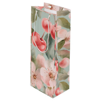 Bolsa Para Vino Flores de cerezo y cerezas Arte de primavera