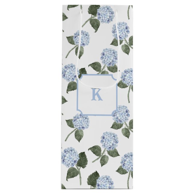 Bolsa Para Vino Flores de Hortensia Azules (Anverso)