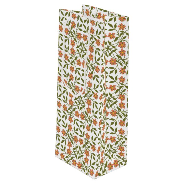 Bolsa Para Vino Flores naranjas, patrón floral, vegetación, boho (Angulo reverso)