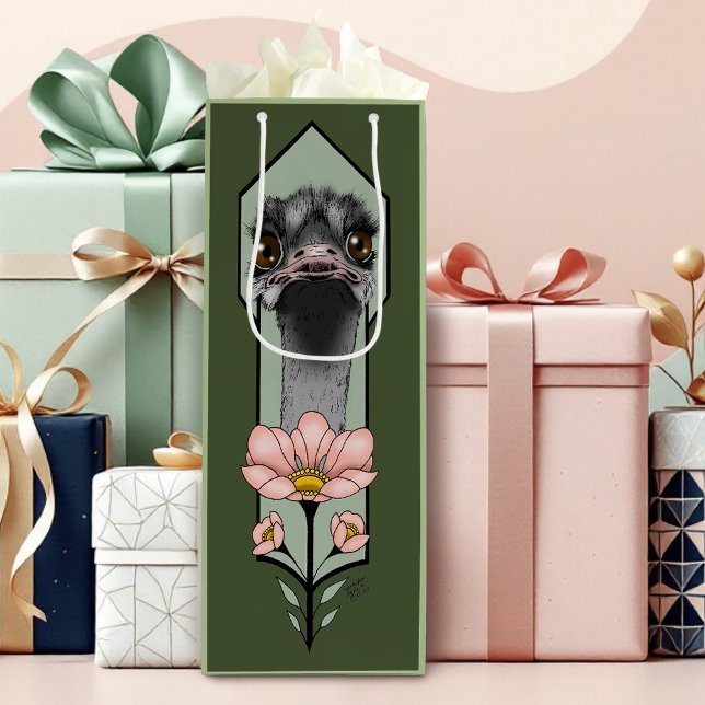Bolsa Para Vino Flores Rosa Avestruz Verde Oliva Art Déco (Subido por el creador)