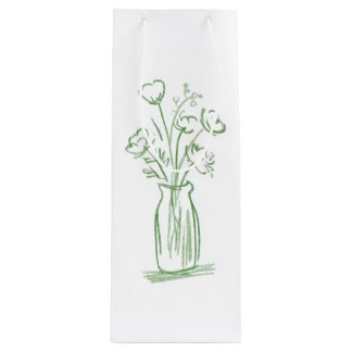 Bolsa Para Vino Flores Verdes | Regalo Botánico Mínimo Dibujado a 