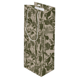 Bolsa Para Vino Flores y hojas tropicales de línea verde dibujadas