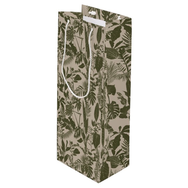 Bolsa Para Vino Flores y hojas tropicales de línea verde dibujadas (Angulo Anverso)