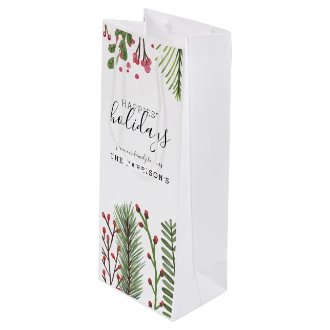 Bolsa Para Vino Follaje Navideño Personalizado (Angulo Anverso)