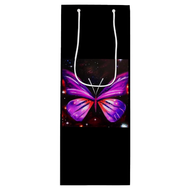 Bolsa Para Vino Fondo negro de la mariposa celeste (Anverso)