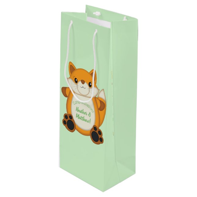 Bolsa Para Vino Fox Baby Shower Green (Angulo Anverso)