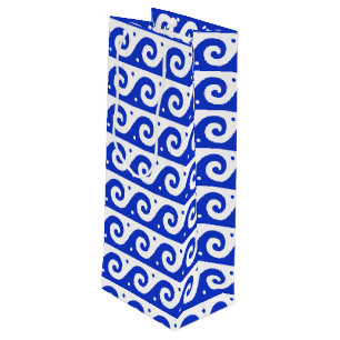 Bolsa Para Vino Fret griego, patrón de onda mediterránea, azul
