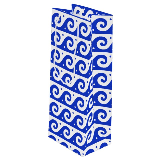 Bolsa Para Vino Fret griego, patrón de onda mediterránea, azul (Angulo reverso)