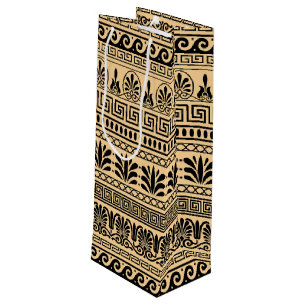 Bolsa Para Vino Frote griego, patrón mediterráneo, marrón
