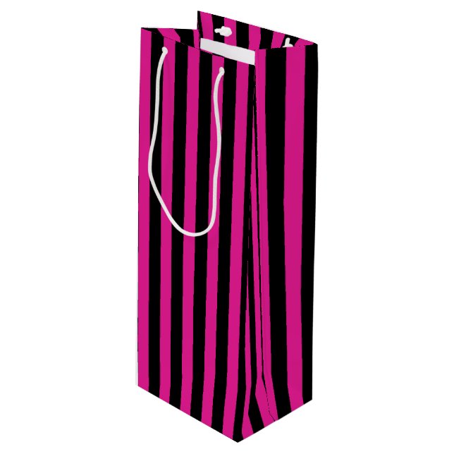 Bolsa Para Vino Fuchsia y rayas de caramelo negro (Angulo Anverso)