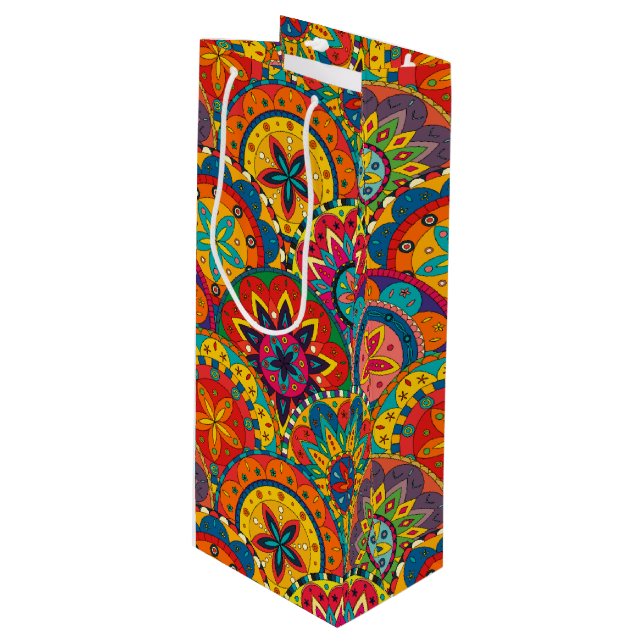 Bolsa Para Vino Funky Retro Colorido Patrón de Mandala (Angulo Anverso)