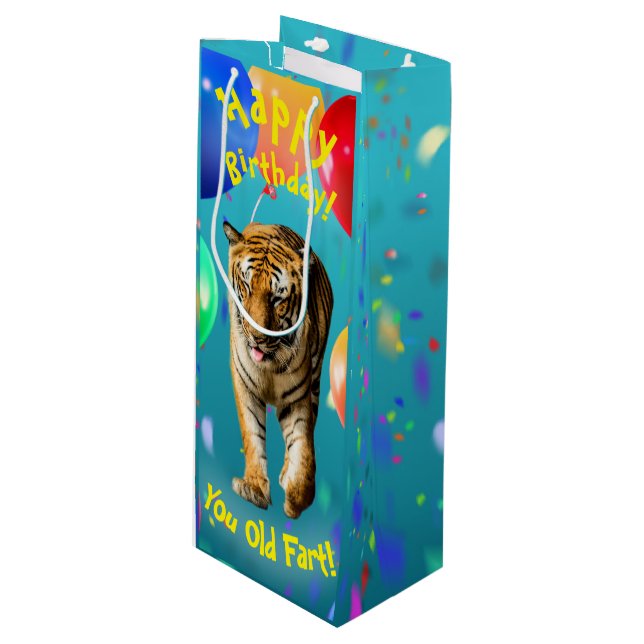 Bolsa Para Vino Funy Tiger Balloon Birday Card (Angulo Anverso)