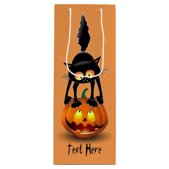 Bolsa Para Vino Gato Personalizado asustado de Halloween en calaba (Anverso)