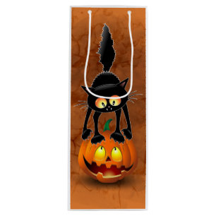 Bolsa Para Vino Gato Personalizado asustado de Halloween en calaba