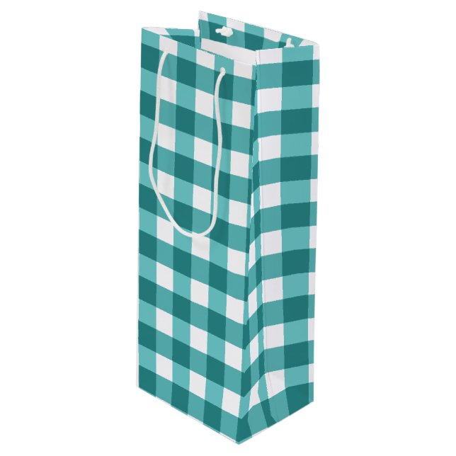 Bolsa Para Vino gingham verde azulada (Angulo Anverso)