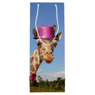 Bolsa Para Vino Giraffe en gorra rosa brillante
