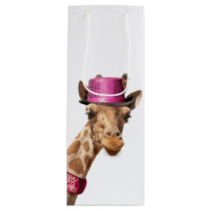 Bolsa Para Vino Giraffe en gorra rosa brillante
