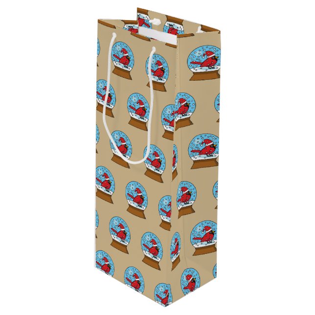 Bolsa Para Vino Globe de nieve con cardenal rojo curado (Angulo Anverso)