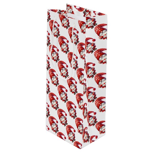 Bolsa Para Vino Gnome de San Valentín sosteniendo y yo te amo firm (Angulo Anverso)