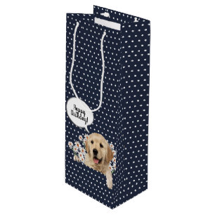 Bolsa Para Vino Golden Retriever en daisises sobre puntos de polka