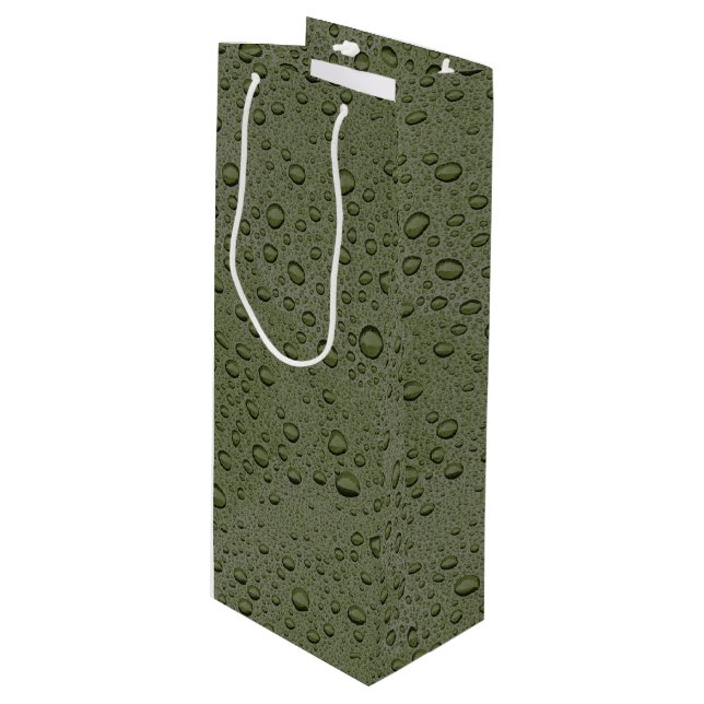 Bolsa Para Vino Gotas de agua verde oliva (Angulo Anverso)