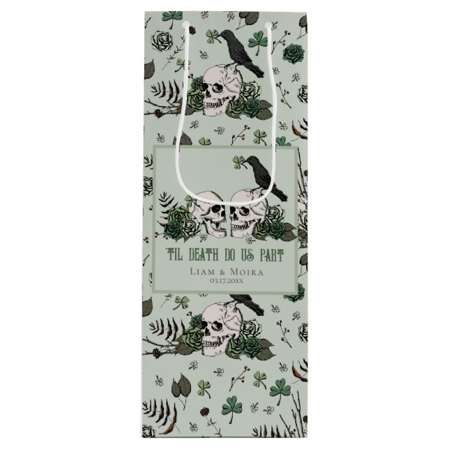Bolsa Para Vino Gótico St Patricks Day Floral Skulls Boda irlandés (Anverso)