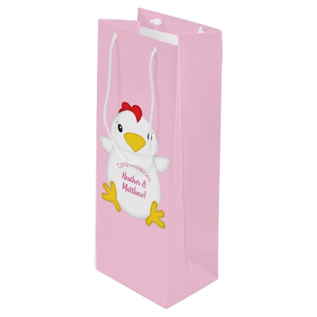 Bolsa Para Vino Granja rosa Baby Shower de pollo (Angulo Anverso)