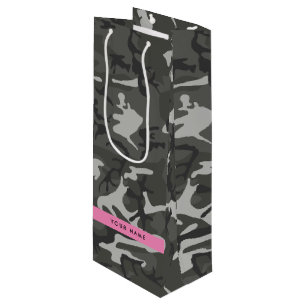 Bolsa Para Vino Gray Camouflage Pattern, Your name, Personalize