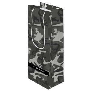 Bolsa Para Vino Gray Camouflage Pattern, Your name, Personalize