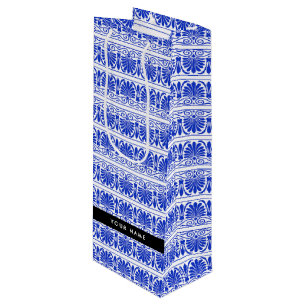 Bolsa Para Vino Griego Fret Arabesque Blue, Tu Nombre, Personaliza