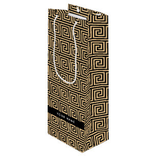 Bolsa Para Vino Griego Meander Key Brown, Tu Nombre, Personalizar