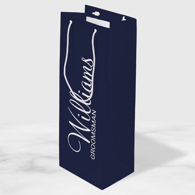 Bolsa Para Vino Groomsman personalizado de la Marina Azul moderna (Subido por el creador)