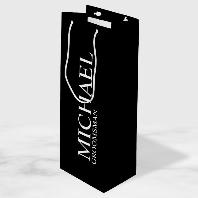 Bolsa Para Vino Groomsman personalizado en blanco y negro moderno (Subido por el creador)
