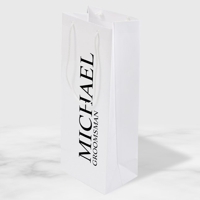 Bolsa Para Vino Groomsman personalizado en blanco y negro moderno (Subido por el creador)