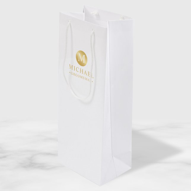 Bolsa Para Vino Groomsmen Masculino Blanco y Oro Personalizado (Subido por el creador)