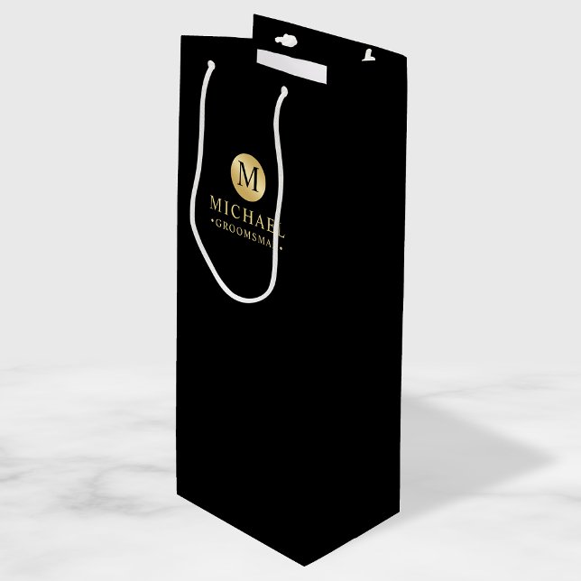 Bolsa Para Vino Groomsmen Masculino Personalizado en Negro y Oro (Subido por el creador)