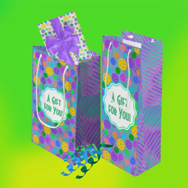 Bolsa Para Vino Groovy Fun Pickleball Pop Art Personalizado (Available in 3 sizes. Personalize it!)