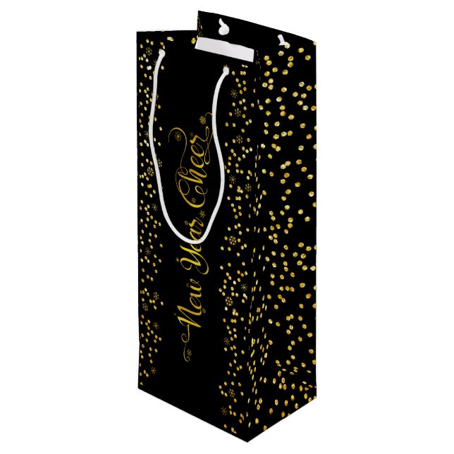 Bolsa Para Vino Guión de alegría de Año Nuevo de Oro Negro, modern (Angulo reverso)