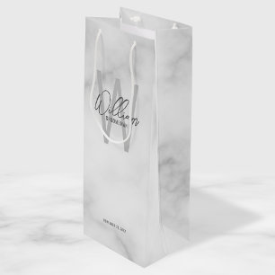 Bolsa Para Vino Guion de mármol blanco Nombre personalizado del ac