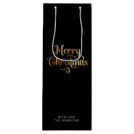 Bolsa Para Vino Guión retro simple Black Gold Merry Christmas