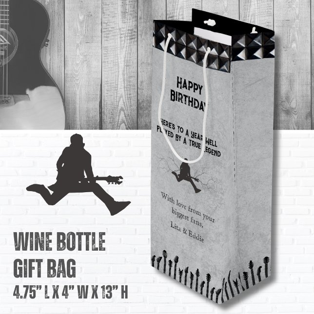 Bolsa Para Vino Guitarista único de Rockstar Feliz cumpleaños (Give the gift of great music and wine with this Rockstar Birthday Wine Gift Bag)