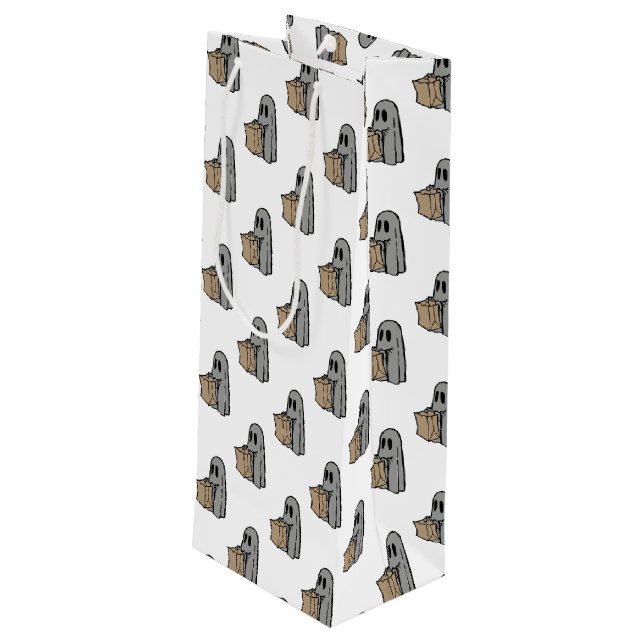 Bolsa Para Vino Halloween, Gris Fantasma, Truco O Tratamiento, Boo (Angulo reverso)