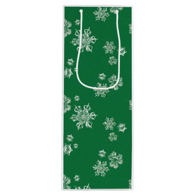 Bolsa Para Vino Handmade Snowflake Flurries - Bright Green & White (Anverso)