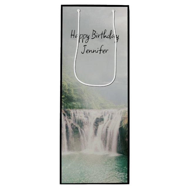 Bolsa Para Vino Hermosa cascada en un bosque de montaña (Anverso)