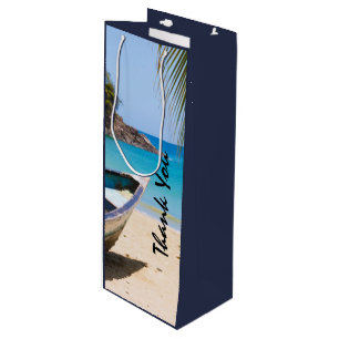 Bolsa Para Vino Hermosa playa tropical con bote de remos Gracias