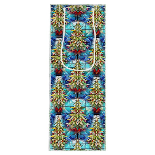 Bolsa Para Vino Hermoso patrón de árbol de navidad de vidrio manch (Anverso)