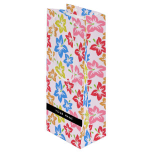 Bolsa Para Vino Hibisco Colorido, Patrón De Flores, Tu Nombre
